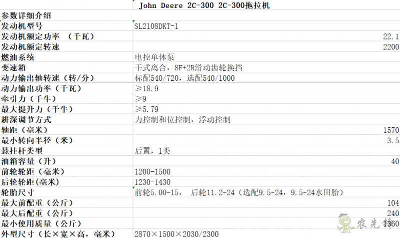 2C-350拖拉机详细参数 智能化农机设备_约翰迪尔