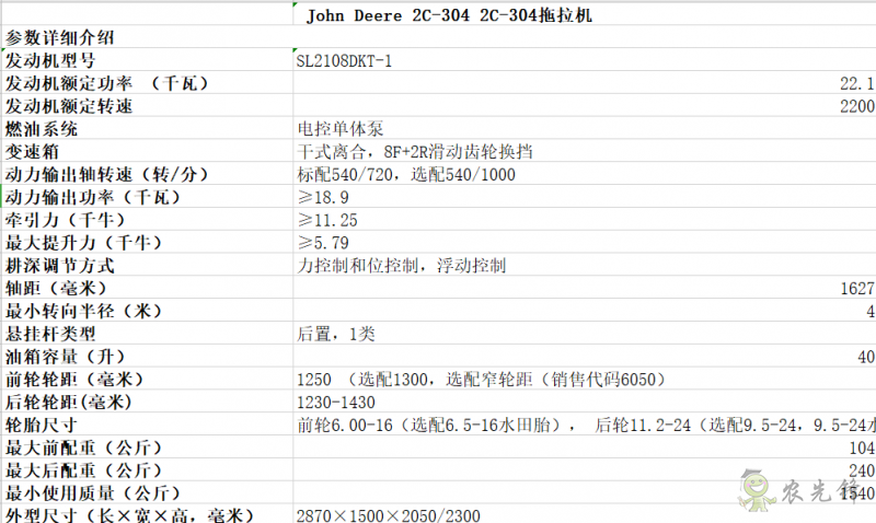 2C-350拖拉机详细参数 智能化农机设备_约翰迪尔